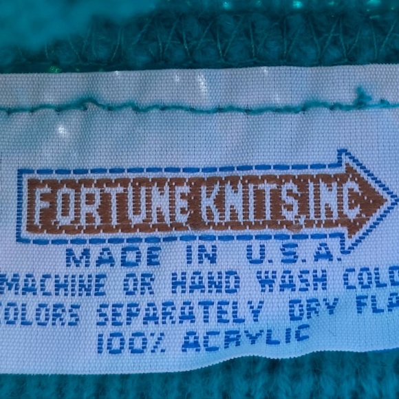 Vintage 80’s Fortune Knits Turquoise Patterned Sweater Women’s Size Medium Short - Picture 4 of 5